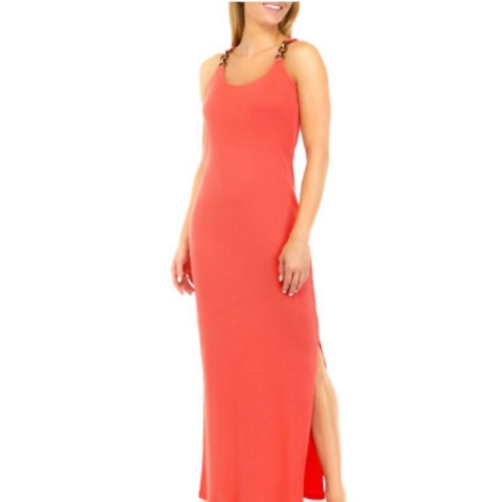 Michael Kors Orange Pink Sleeveless Sheath Maxi Dress